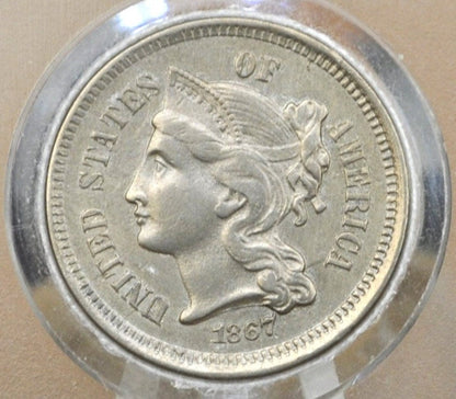 1867 Three Cent Nickel US Coin - Choose by Grade / Condition - Civil War Era - 3 Cent Nickel 1867