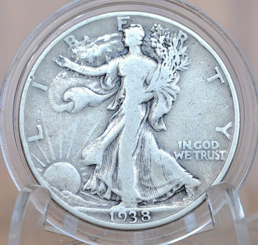 1938-D Walking Liberty Silver Half Dollar - F+ (Fine15) Key Date - Denver Mint 1938D Half Dollar / WLH 1938 D WLH - Key Date, Nice Coin