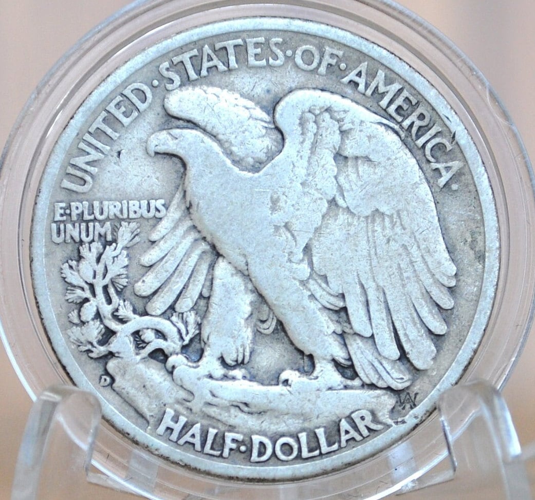 1938-D Walking Liberty Silver Half Dollar - F+ (Fine15) Key Date - Denver Mint 1938D Half Dollar / WLH 1938 D WLH - Key Date, Nice Coin