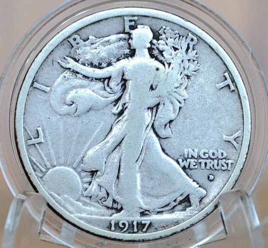 1917-D Obverse Walking Liberty Silver Half Dollar - VG (Very Good) - Denver Mint - Obverse D 1917 D Walking Liberty Half Dollar, Rarer Type