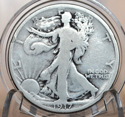 1917-D Obverse Walking Liberty Silver Half Dollar - VG (Very Good) - Denver Mint - Obverse D 1917 D Walking Liberty Half Dollar, Rarer Type