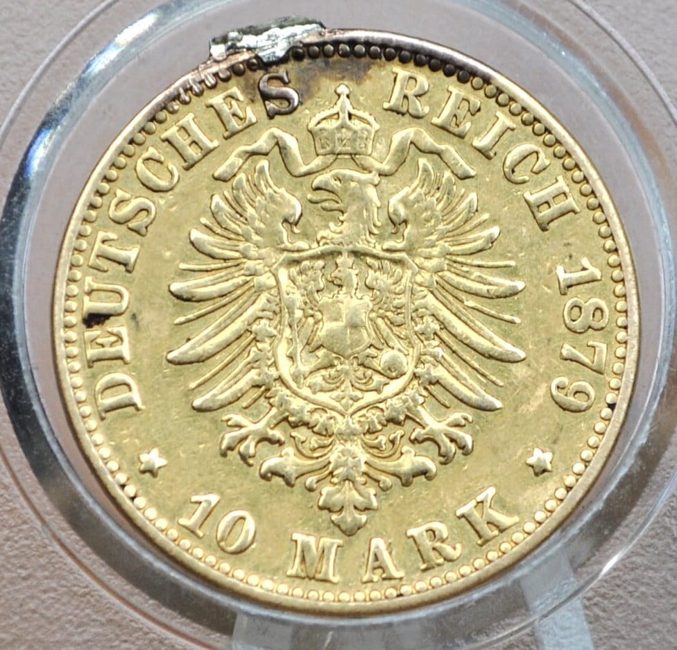 1879 C German States (Prussia) Gold 10 Mark - Previously used in Jewelry - 10 Mark Gold 1879C Germany - Cool Gold Coin