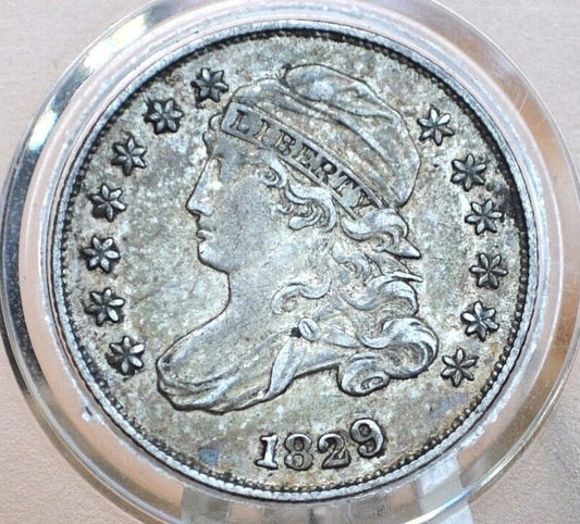 1829 Capped Bust Dime - AU50 (About Uncirculated), Lustrous, Toned - 1829 US Dime - Early American Coin - 1829 Dime, High Grade