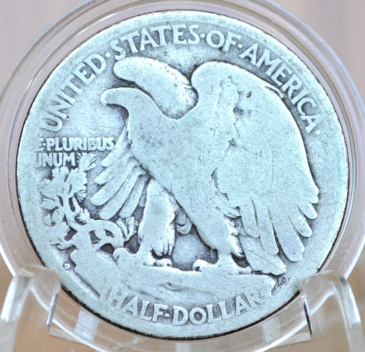 1917-D Obverse Walking Liberty Silver Half Dollar - VG (Very Good) - Denver Mint - Obverse D 1917 D Walking Liberty Half Dollar, Rarer Type