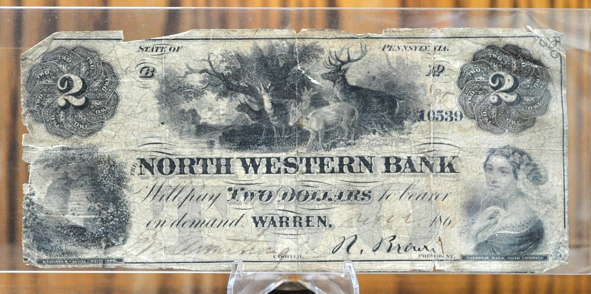 1861 North Western Bank 2 Dollar Paper Banknote - Great Condition - Pennsylvania Obsolete Currency - Two Dollar 1861 PEN