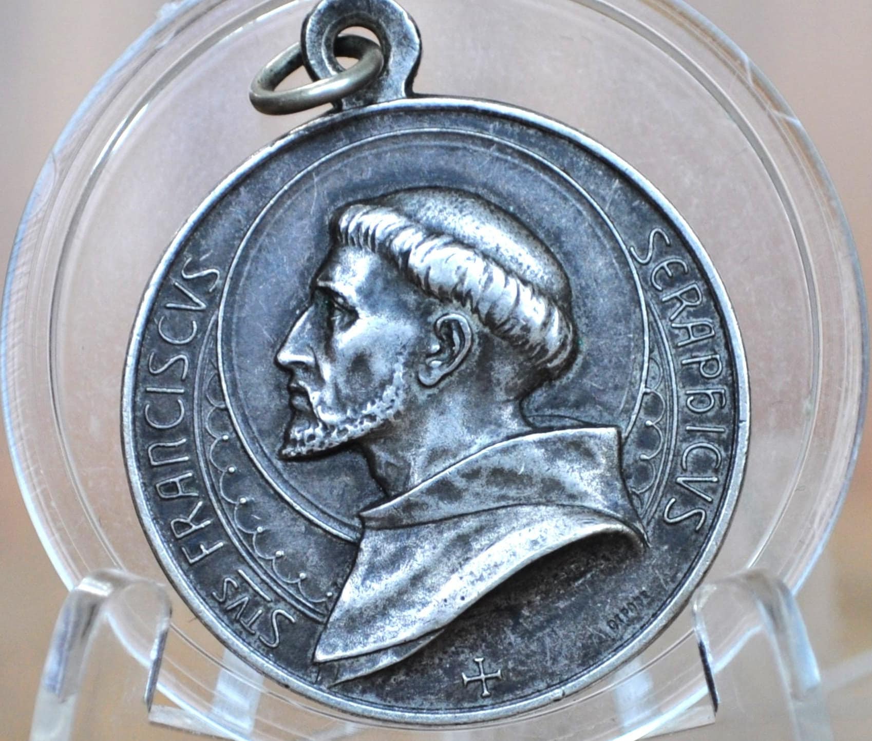 Beautiful 1926 Sterling Saint Francis of Assisi Medal - Vintage Catholic Medallion - Francesco d'Assisi, Psalm 141, Silver Religious Pendent