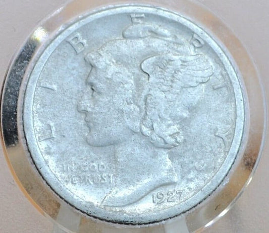 1927-S Mercury Dime - San Francisco Mint - XF, Damaged from cleaning - 1927 S Winged Liberty Head Silver Dime - Silver Dime 1927 S