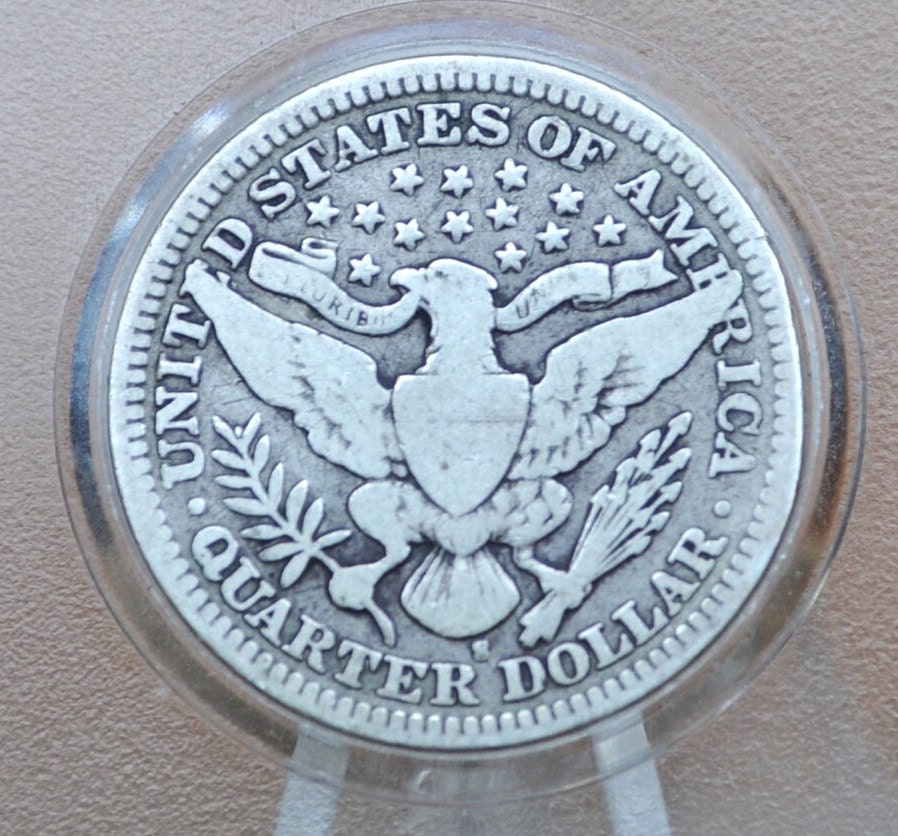 1909-S Barber Silver Quarter - VG (Very Good) Grade / Condition - San Francisco Mint - 1909S Barber Quarter / 1909 S - Silver Quarter