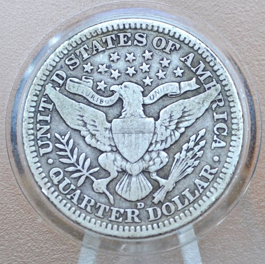 1916-D Barber Quarter - F (Fine) Grade / Condition - Nearly Full Liberty Band - Denver Mint - Barber Quarter 1916D - Silver