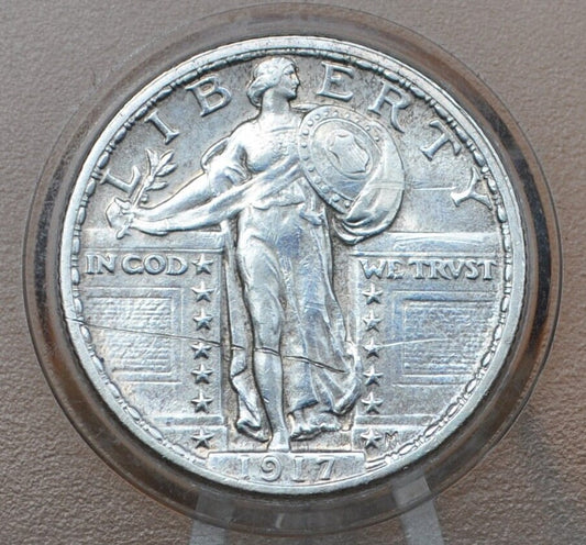 1917 Type 2 Standing Liberty Quarter - Full Head, Uncirculated, Scratch - Beautiful Detail and Luster - 1917 Standing Liberty FH Type II