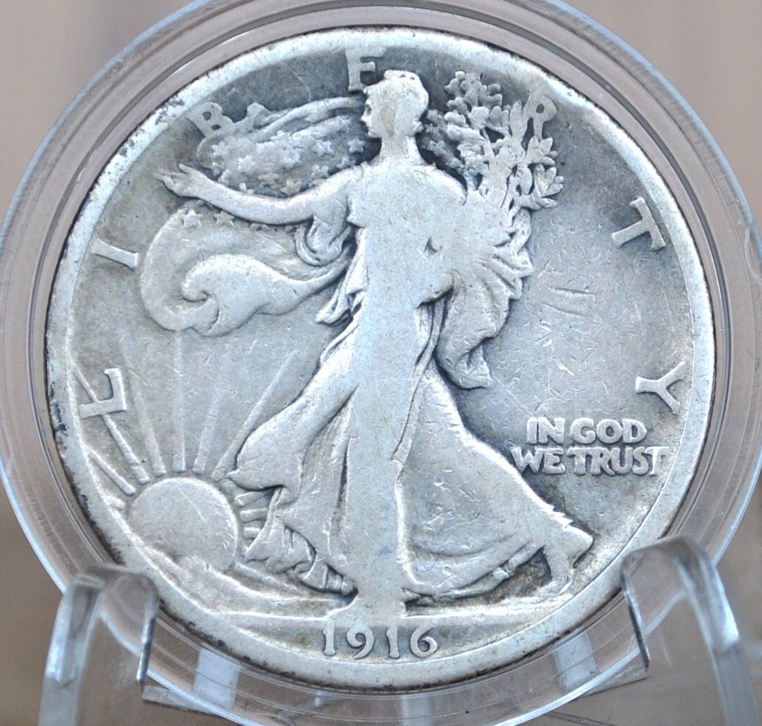 1916 Walking Liberty Silver Half Dollar - G (Good) - Key Date - Philadelphia Mint - 1916P WLH - Half Dollar 1916 Liberty Walking Half
