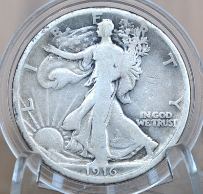 1916 Walking Liberty Silver Half Dollar - G (Good) - Key Date - Philadelphia Mint - 1916P WLH - Half Dollar 1916 Liberty Walking Half