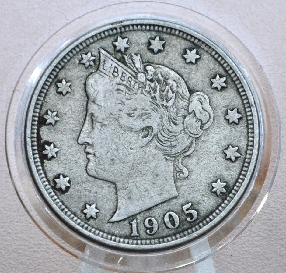 1905 V Nickel - 1905 Liberty Head Nickel - VG (Very Good) Condition - Liberty Nickel - 1905 Nickel Barber Design - Collectible, Jewelry