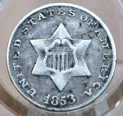 1853 Three Cent Silver US Coin - G (Good) Grade / Condition - 1853 3 Cent Trimes Silver 3 Cent Piece - Great Collection Piece