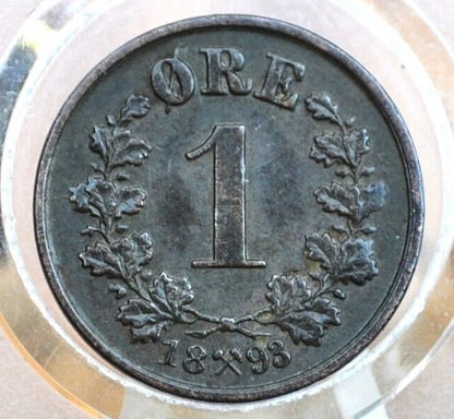 1893 Norway 1 Ore Coin - AU - Norwegian One Ore Coin 1893, Lower Mintage Coin, Few Surviving