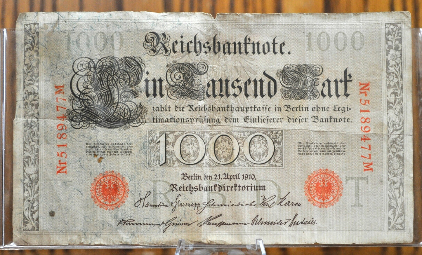 1910 1000 Mark German Paper Note - Reichsbanknote - Great Condition, Beautiful Design - One Thousand Mark Note 1910