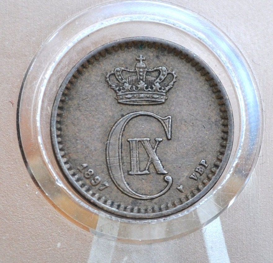 1800s Danish 2 Ore, Porpoise / Dolphin Coin - XF - 1800s Denmark Dolphin Coin / Porpoise Coin, Denmark 2 Ore 1897, 2 Ore 1881