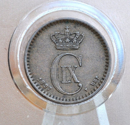 1800s Danish 2 Ore, Porpoise / Dolphin Coin - XF - 1800s Denmark Dolphin Coin / Porpoise Coin, Denmark 2 Ore 1897, 2 Ore 1881