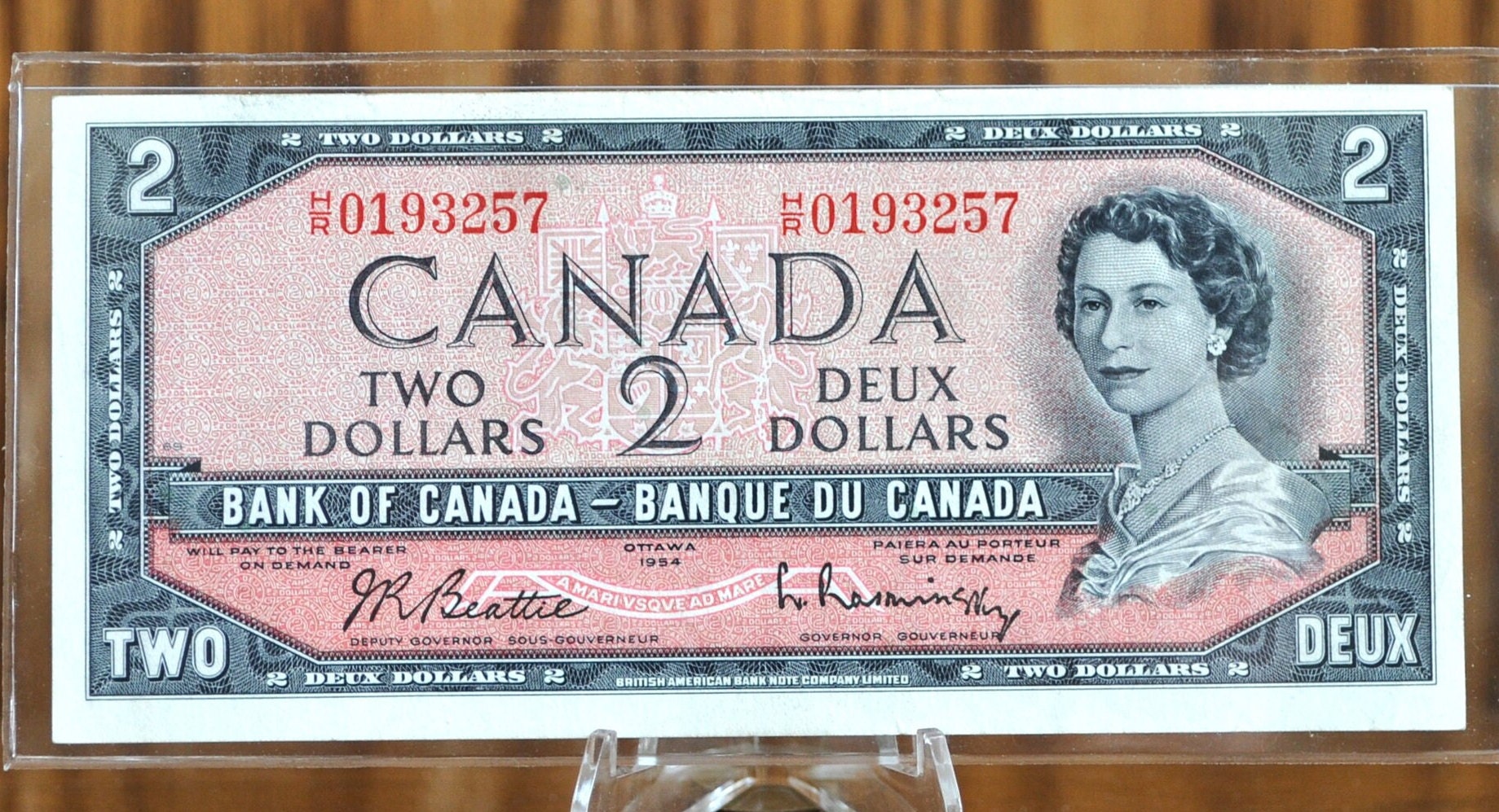 1954 Canadian 2 Dollar Banknote - AU (About Uncirculated) - 1954 Canadian Two Dollar Banknote 1954 - Crisp Notes Canada 2 Dollar Bill 1954