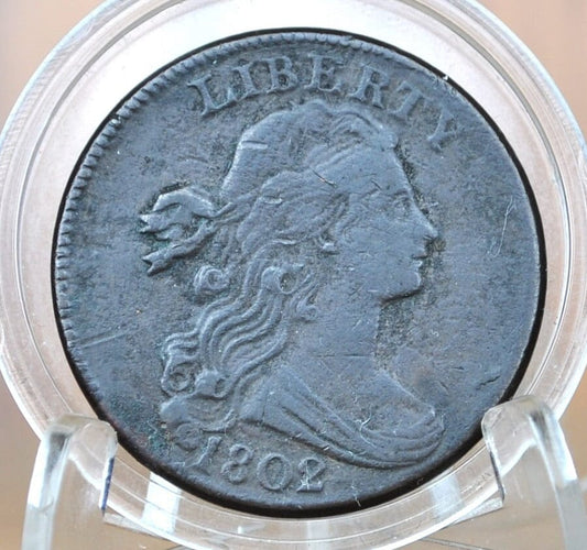 1802 Draped Bust Large Cent, With Stems - VF (Very Fine) - US Large Cent 1802 One Cent US Affordable with great detail