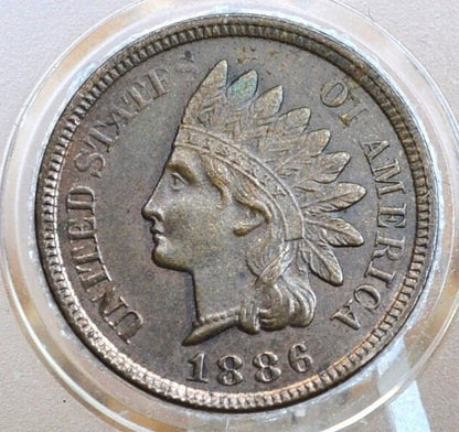 1886 Indian Head Penny (type 1) - VF (Very Fine) Grade / Condition - Great Date and High Grade - Indian Head Cent 1886 Type One - VF