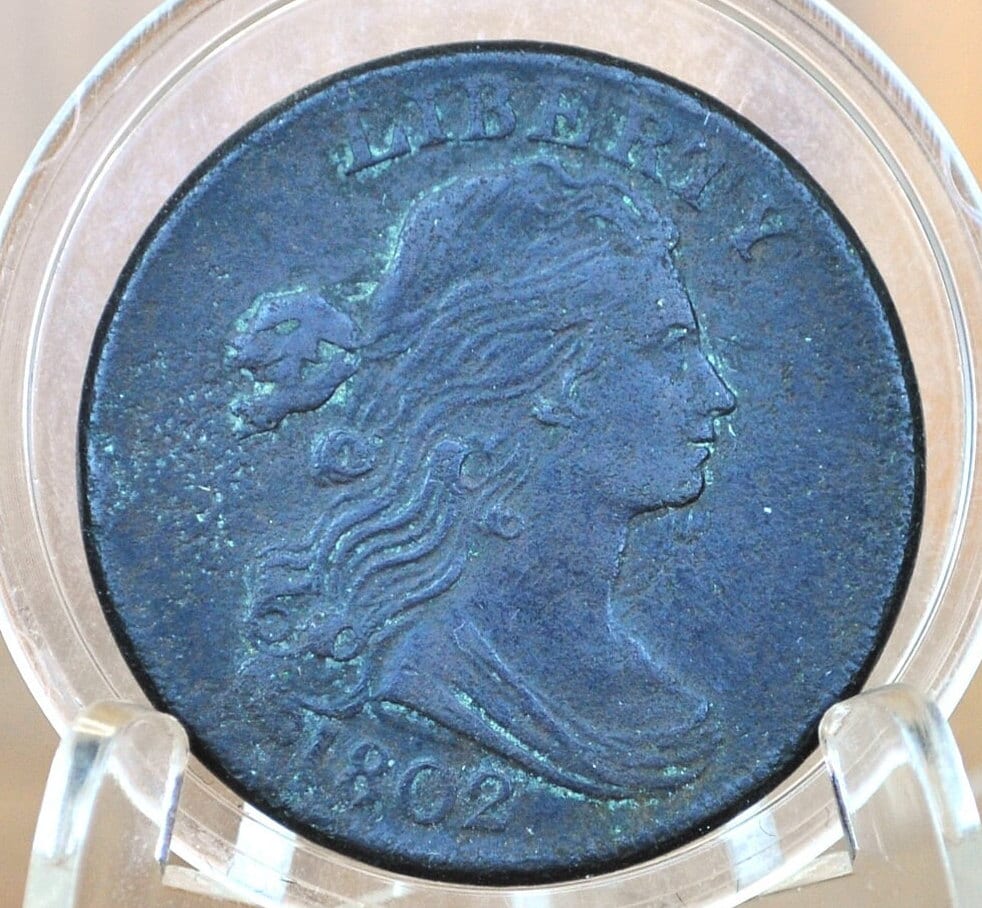 1802 Draped Bust Large Cent, With Stems - XF Details, Prior Corrosion - US Large Cent 1802 One Cent US Affordable with great detail