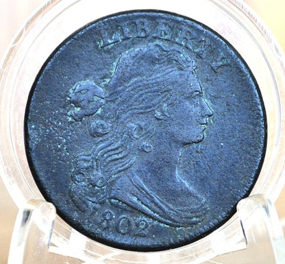 1802 Draped Bust Large Cent, With Stems - XF Details, Prior Corrosion - US Large Cent 1802 One Cent US Affordable with great detail