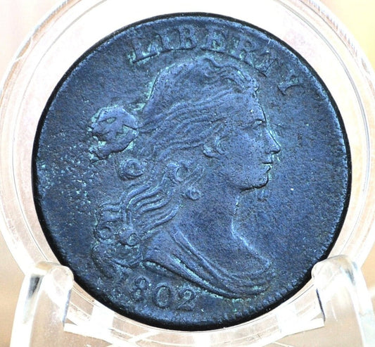 1802 Draped Bust Large Cent, With Stems - XF Details, Prior Corrosion - US Large Cent 1802 One Cent US Affordable with great detail