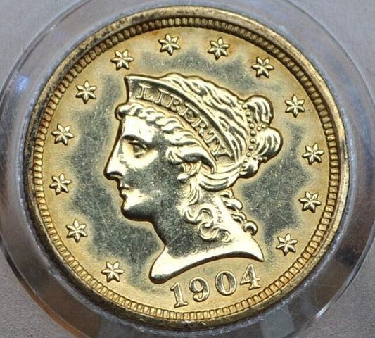 1904 2.5 Dollar Gold Coin - BU Details, Cleaned - Two and a Half Dollar Gold 1904 Liberty Head Gold, Affordable Price, Historic Coin Type