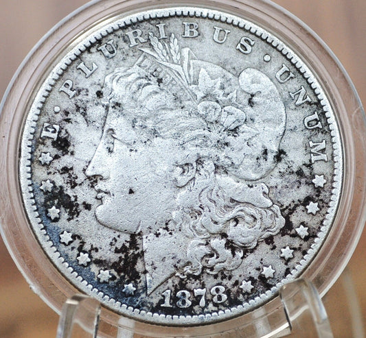 1878 Morgan Silver Dollar - Great Detail, Holed - Jewelry Piece / Filler Coin - First Year Made - 1878 Seven Feather 7 Feather 1878 Morgan