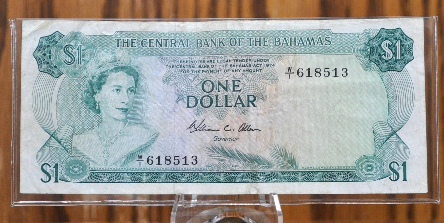 1974 Bahamas Central Bank 1 Dollar Note - Allen Signature Type - Queen Elizabeth II - 1974 British Bahamas One Dollar Note - P#35b