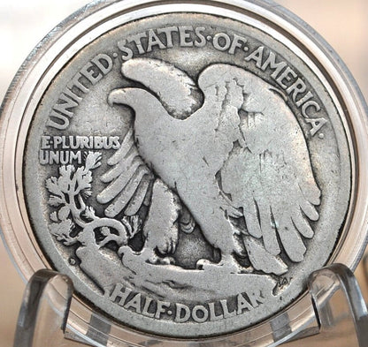 1917-D Obverse Walking Liberty Silver Half Dollar - VG (Very Good) - Denver Mint - Obverse D 1917 D Walking Liberty Half Dollar, Rarer Type