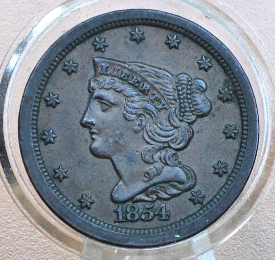 1854 Half Cent - AU58 (Choice AU), Incredible Coin For a Collection - 1854 Braided Hair Half Cent - 1854 US Half Penny