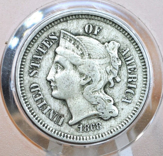 1868 Three Cent "Nickel" US Coin - Choose by Grade / Condition - Civil War Era Coin - 3 Cent Coin 1868 - 3 Cent US Coin