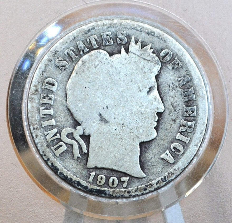 1907-O Barber Silver Dime - G (Good) Grade / Condition - New Orleans Mint - 1907 O Barber Dime 1907O Dime Silver