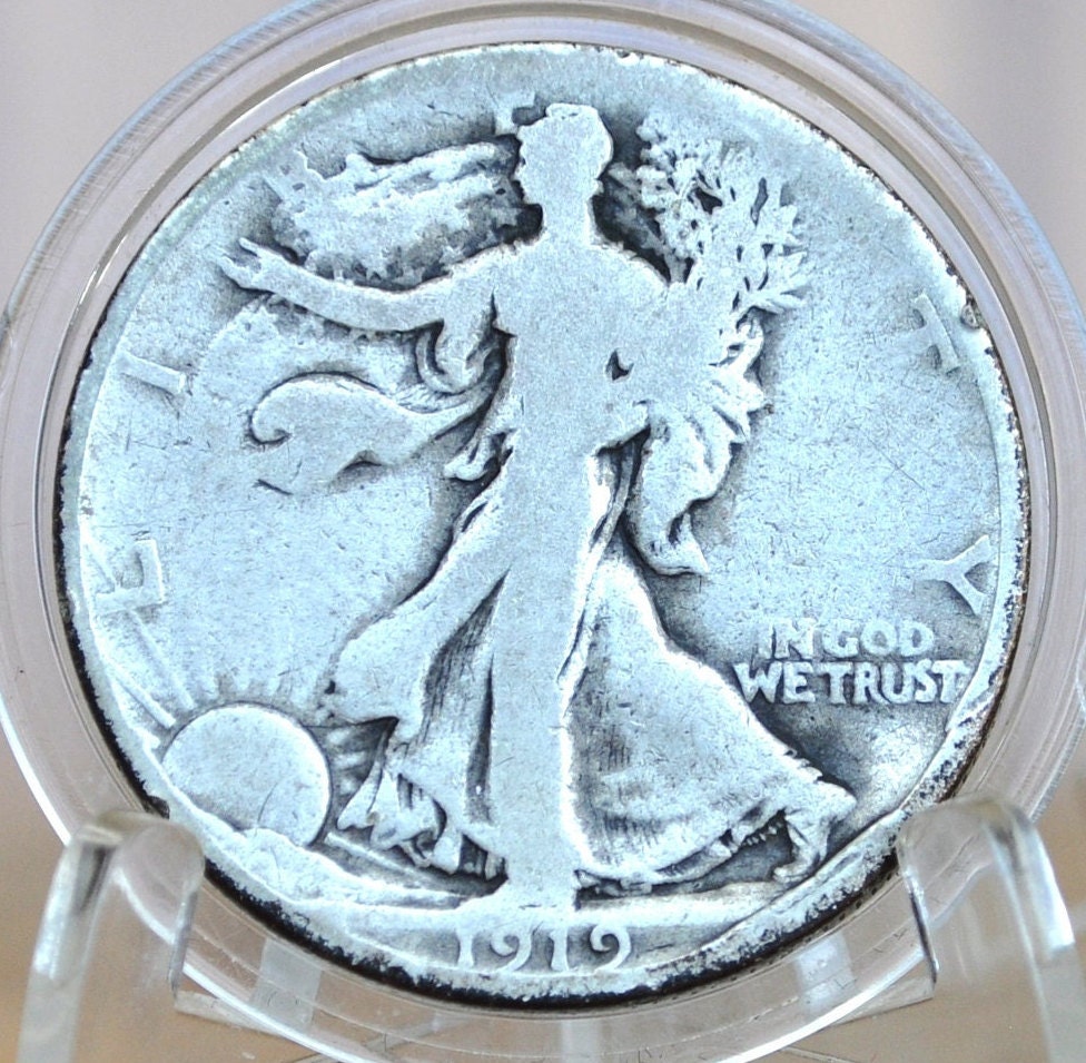 1919-D Walking Liberty Half Dollar - F (Fine) - Silver Half Dollar 1919 D - Denver Mint 1919 D WLH 1919 D Half Dollar, Semi-Key Date