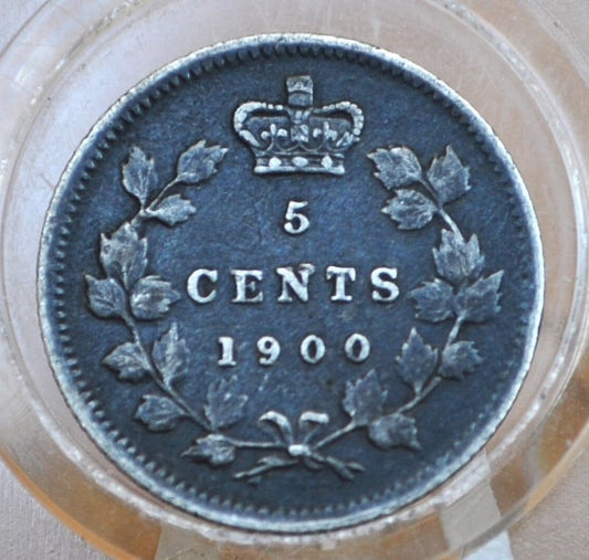 1900 Canadian Silver 5 Cent Coin - XF (Extremely Fine) - Queen Victoria - Canada 5 Cent Sterling Silver 1900 Canada - Lower Mintage