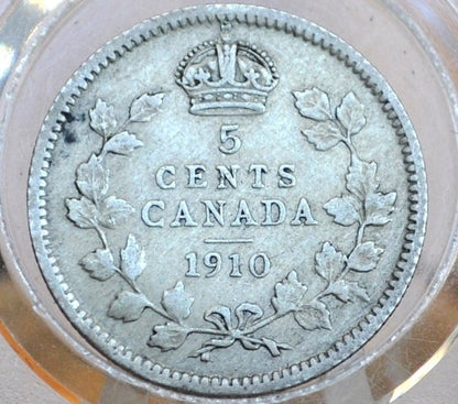 1910 Canadian 5 Cent - Choose by Grade / Condition - Five Cent Canada 1910 - Sterling Canadian Five Cent Coin From 1910