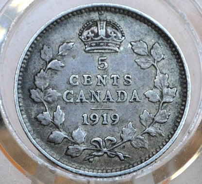 1919 Canadian Silver 5 Cent Coin - Very-Extremely Fine - Canada 5 Cent Sterling Silver 1919 Canada