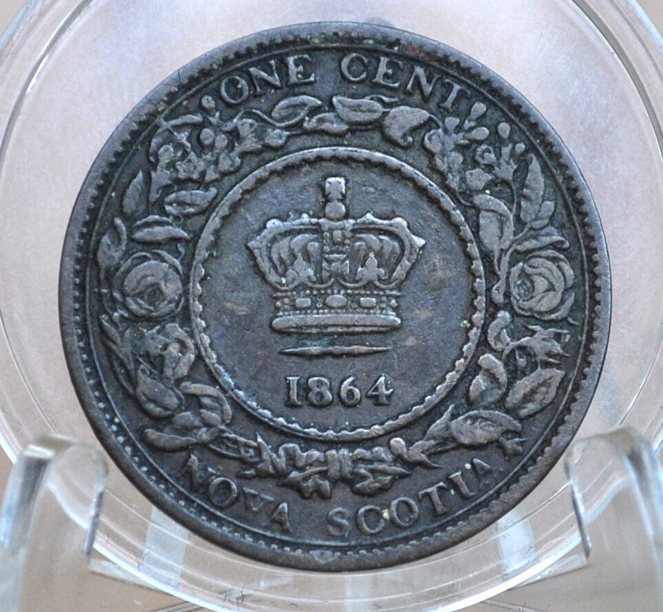 1861 Nova Scotia One Cent - VF Grade / Condition (Very Fine) - Small Rosebud - Nova Scotia 1 Penny 1861 Cent - Only 4 Years of Issue