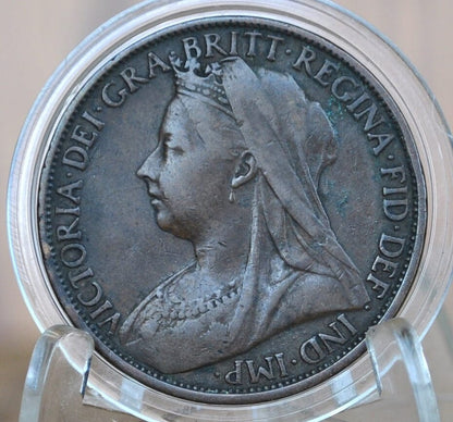 1900 Great Britain One Penny - F (Fine) Condition - UK Large Penny 1900 - Queen Victoria 1 Penny - Bronze - UK penny Old Head 1900