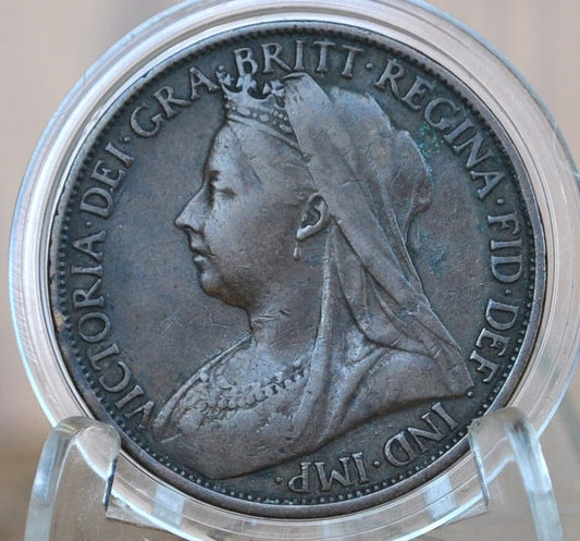 1900 Great Britain One Penny - F (Fine) Condition - UK Large Penny 1900 - Queen Victoria 1 Penny - Bronze - UK penny Old Head 1900