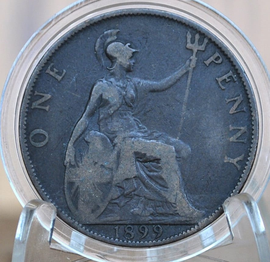 1900 Great Britain One Penny - F (Fine) Condition - UK Large Penny 1900 - Queen Victoria 1 Penny - Bronze - UK penny Old Head 1900