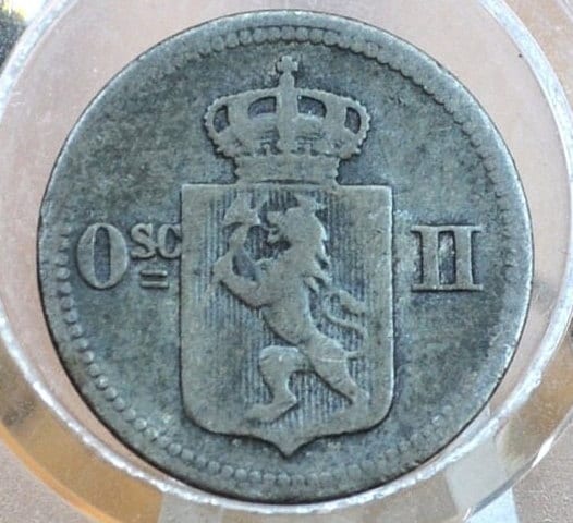 Rare 1874 Norway Silver 10 Ore Coin 3 Skilling - Norwegian 10 Ore Coin - 10 Ore - 1874 Silver Ten Ore Coin Three Skilling 1874, Low Mintage