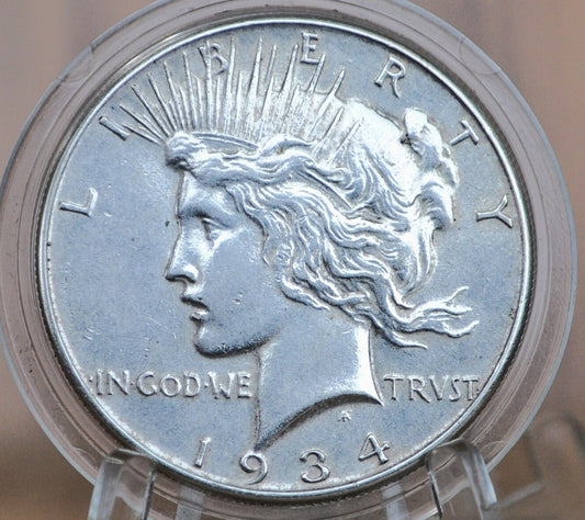 1934 Peace Dollar - Uncirculated Details, Cleaned - 1934 P Peace Silver Dollar - Philadelphia Mint - Better Date & Mint Silver Dollar 1934 P