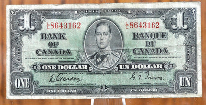 1937 Canadian 1 Dollar Banknote - Choose by Note - Gordon/Towers, Coyne/Towers Signed - Large Size Canadian One Dollar Bill 1937