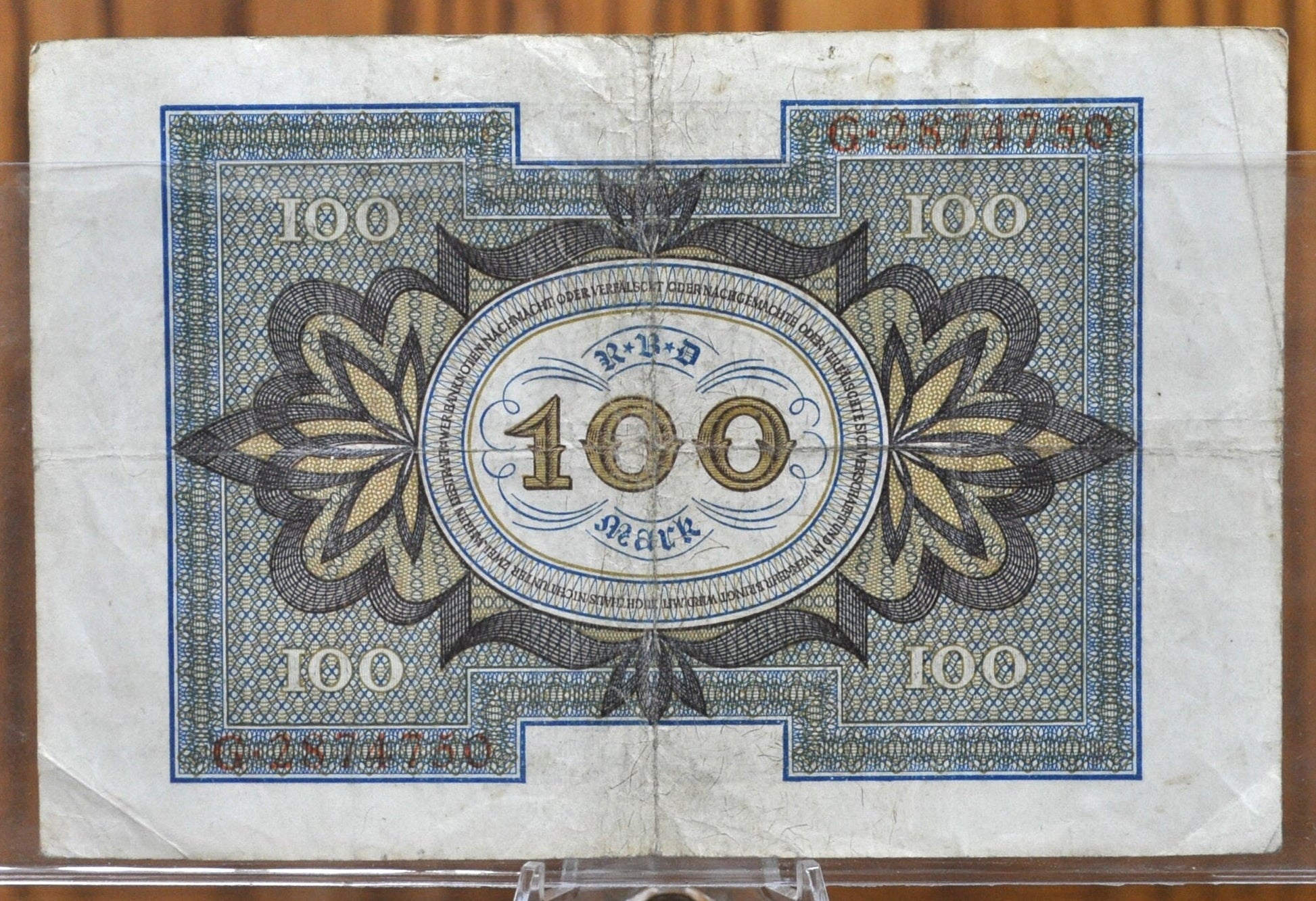 1920 100 Mark German Paper Note - Reichsbanknote - Excellent Condition - WWI era note