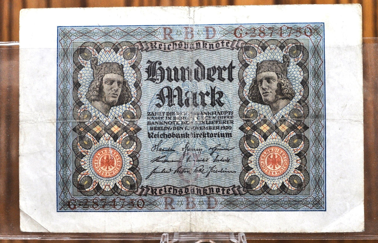 1920 100 Mark German Paper Note - Reichsbanknote - Excellent Condition - WWI era note