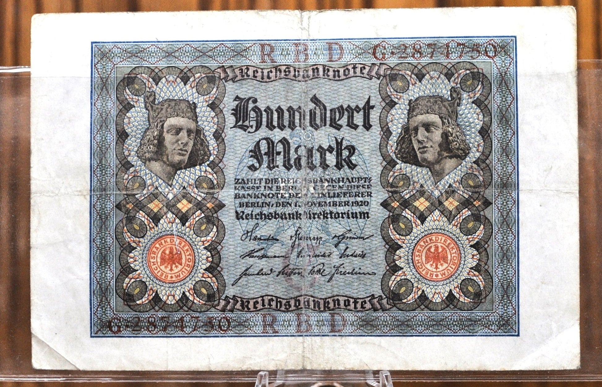 1920 100 Mark German Paper Note - Reichsbanknote - Excellent Condition - WWI era note