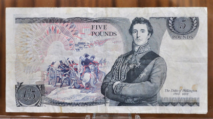 1980s Bank of England 5 Pound Banknote - XF - 1980-1987 5 Pound Somerset Note -Duke of Wellington- Great Britain Obsolete Currency Pick 378c